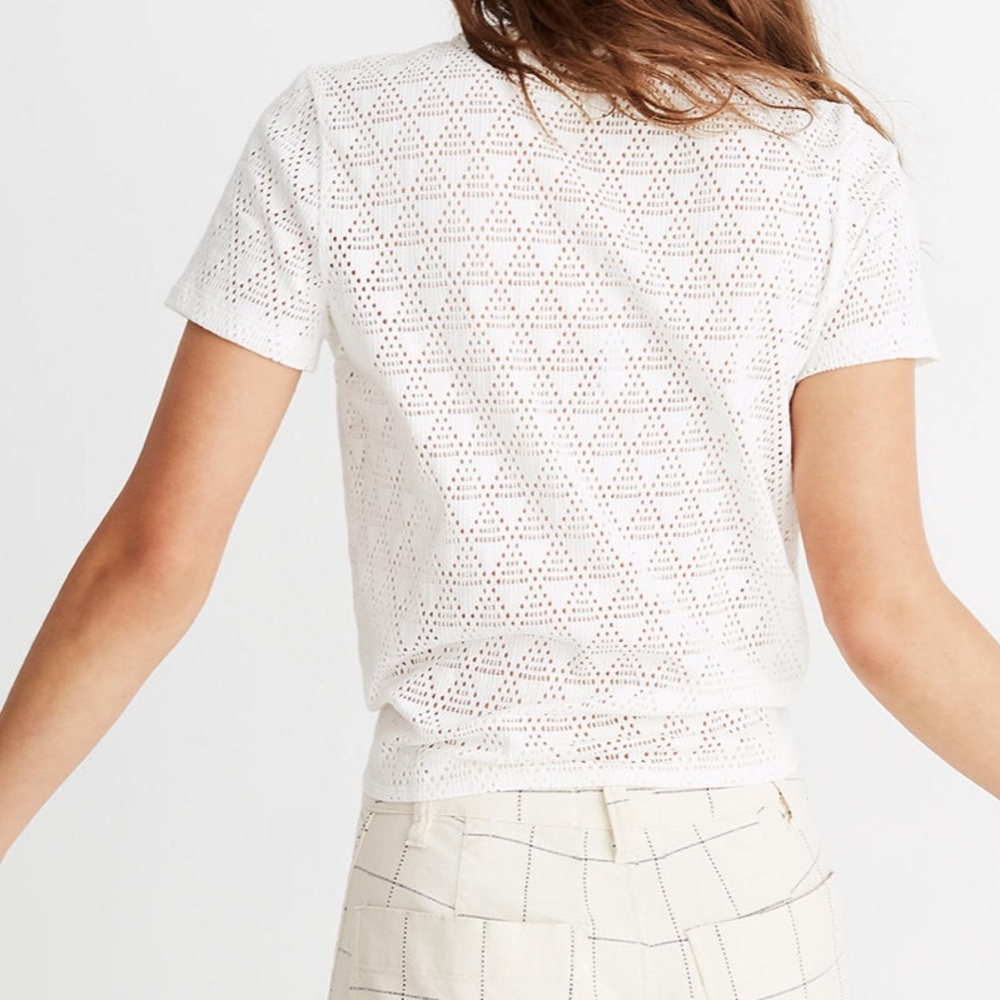 Madewell Modern Tie-Front Tee Geo-Eyelet NWT XS - Picture 2 of 8